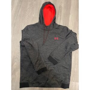 Under Armour Men's Gray Fleece Hoodie ColdGear Orange Lined Pullover Logo